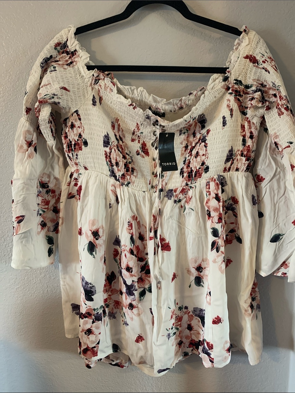 torrid Cream Floral Smocked Challis Off The Shoulder 1x